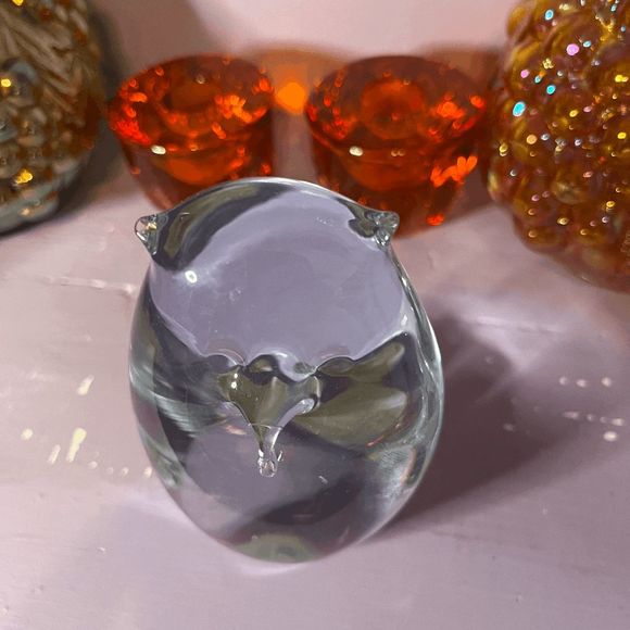 Vintage Handmade Clear Glass Owl Paperweight - Picture 4 of 7